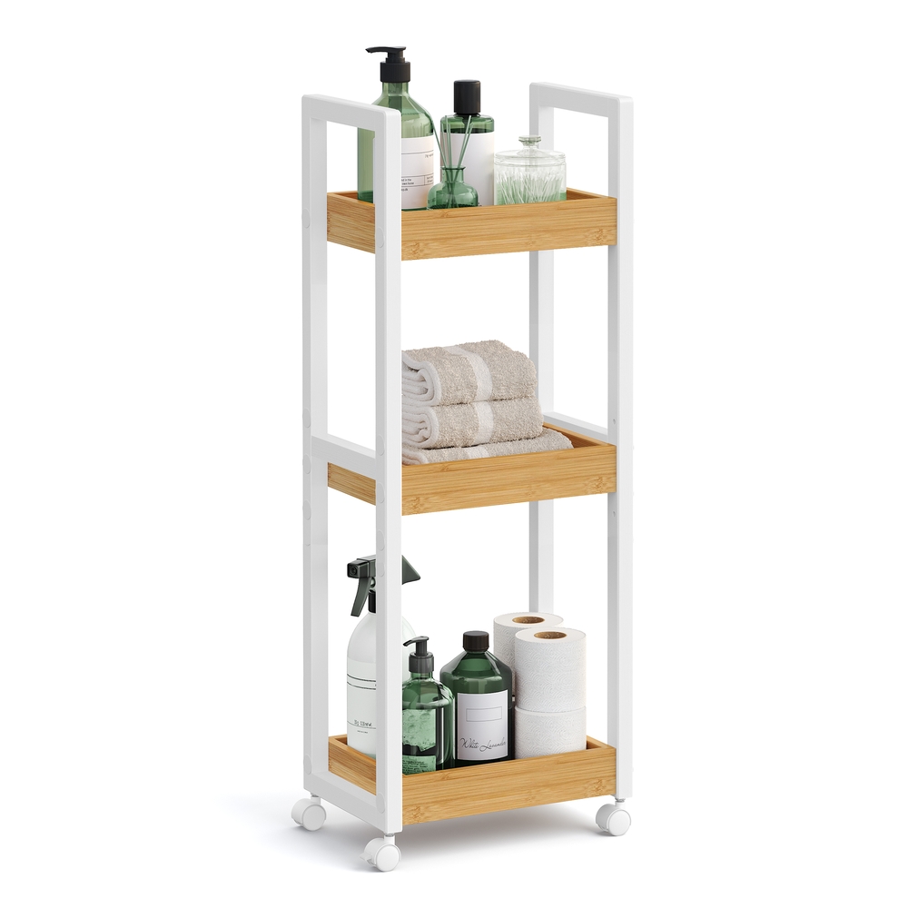 3-Tier Slim Storage Trolley White and Natural