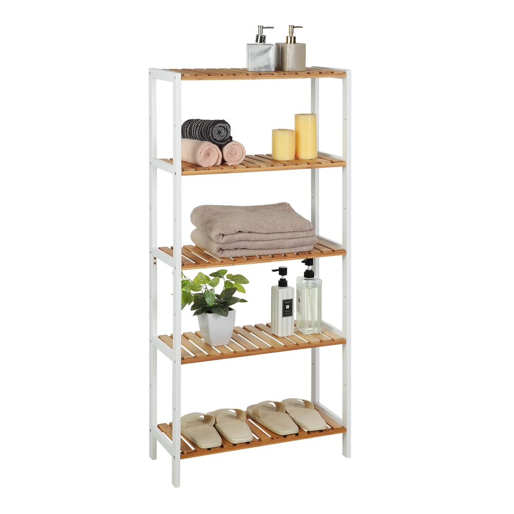 Bamboo Storage Shelf 5-Tier 26 x 60 x 130 cm  White and Natural