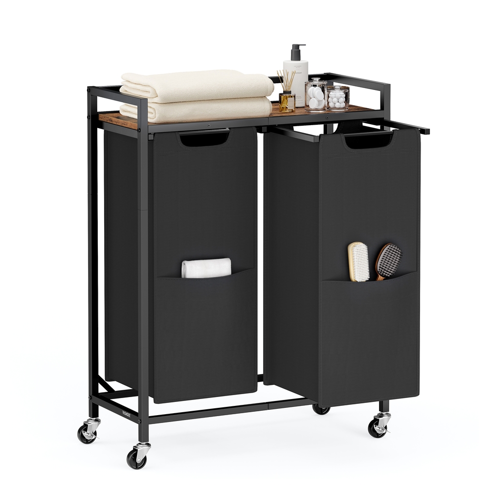 Laundry Basket 29 Gal. (110 L) with 2 Compartments Ink Black and Rustic Brown Laundry Basket 29 Gal. (110 L) with 2 Compartments Ink Black and Rustic Brown