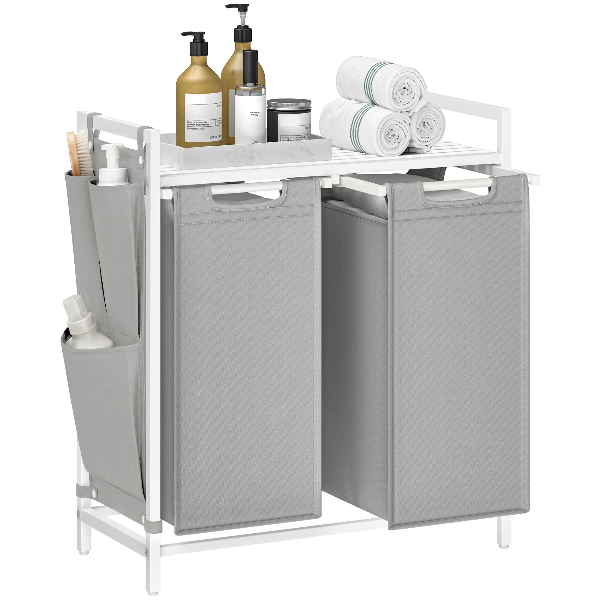 Laundry basket 2 x 46 l with pull out bags and shelf