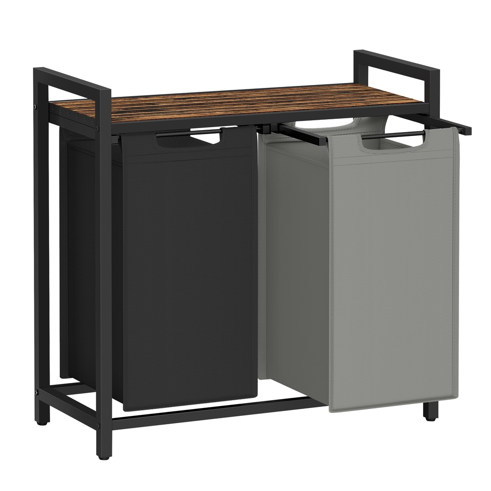 2-Compartment Laundry Hamper Ink Black and Dove Gray and Rustic Brown
