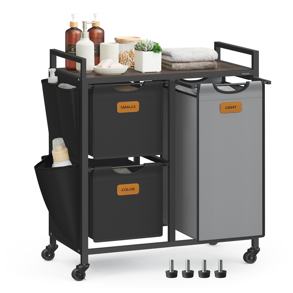 100 L Laundry Hamper with 3 Compartments Chestnut Brown, Ink Black and Dove Grey