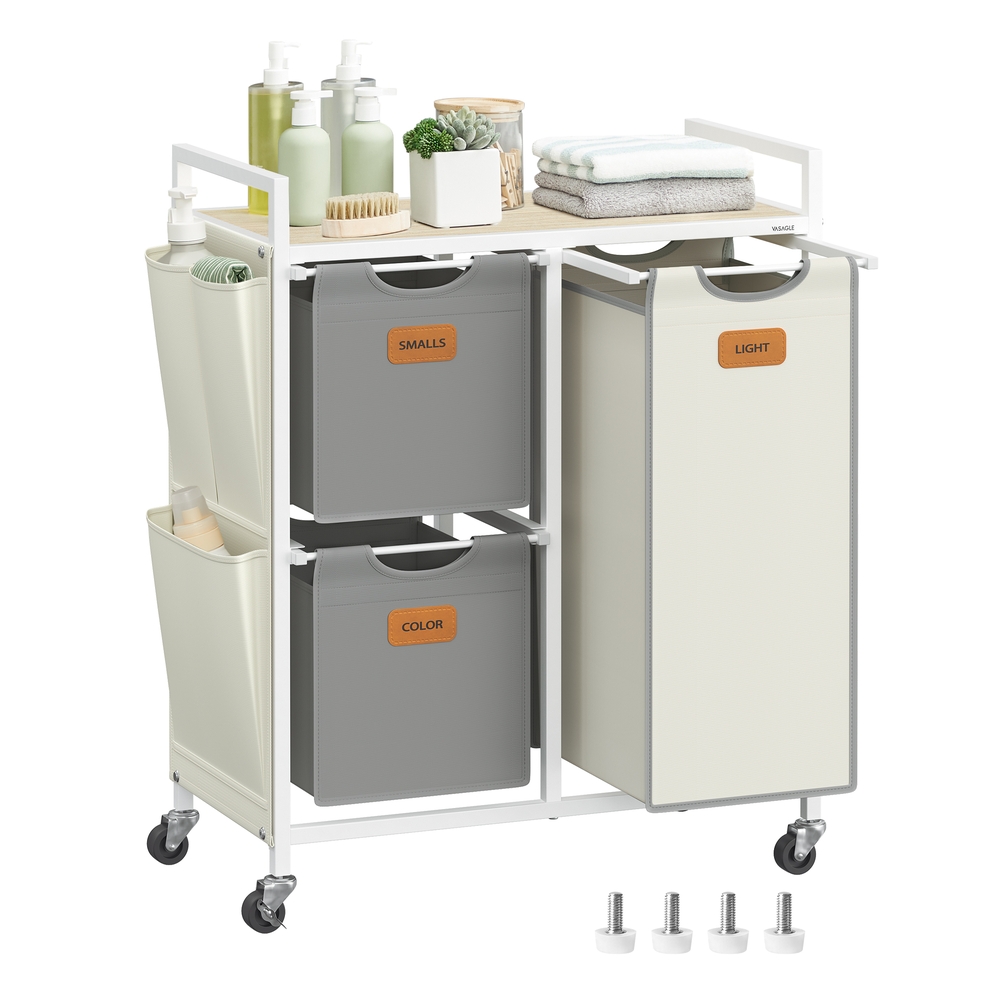 100 L Laundry Hamper with 3 CompartmentsNatural Beige, Dove Grey and Cream White