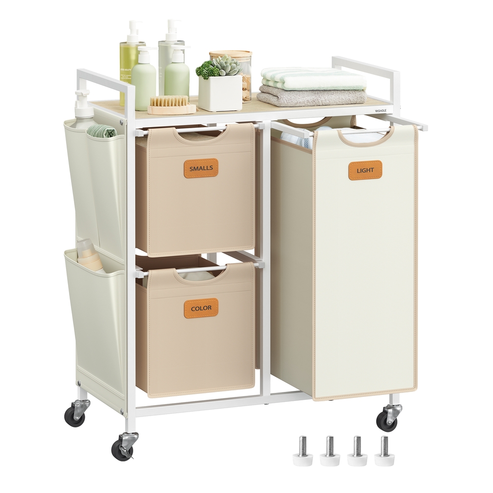 100 L Laundry Hamper with 3 CompartmentsNatural Beige, Camel Brown and Cream White