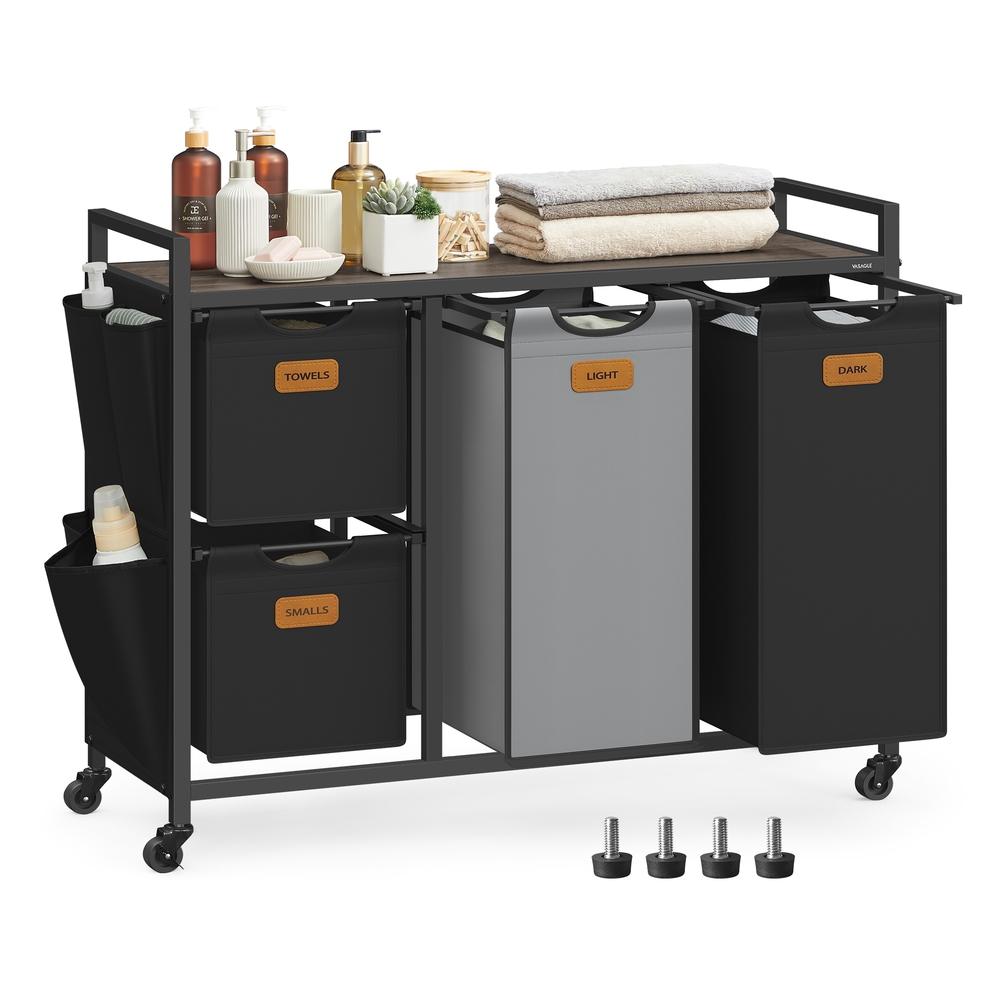 150 L  Laundry Hamper with 4 Compartments Chestnut Brown, Ink Black and Dove Grey