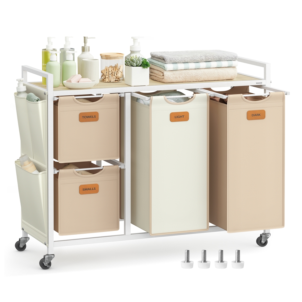 4-Bag Laundry Hamper Natural Beige Camel Brown Cream White