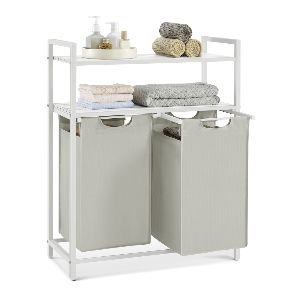 2 x 46L Laundry Basket with 2 Shelves White