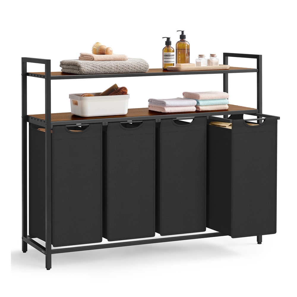 Laundry Basket with 4 Pull-Out Bags Rustic Brown and Black