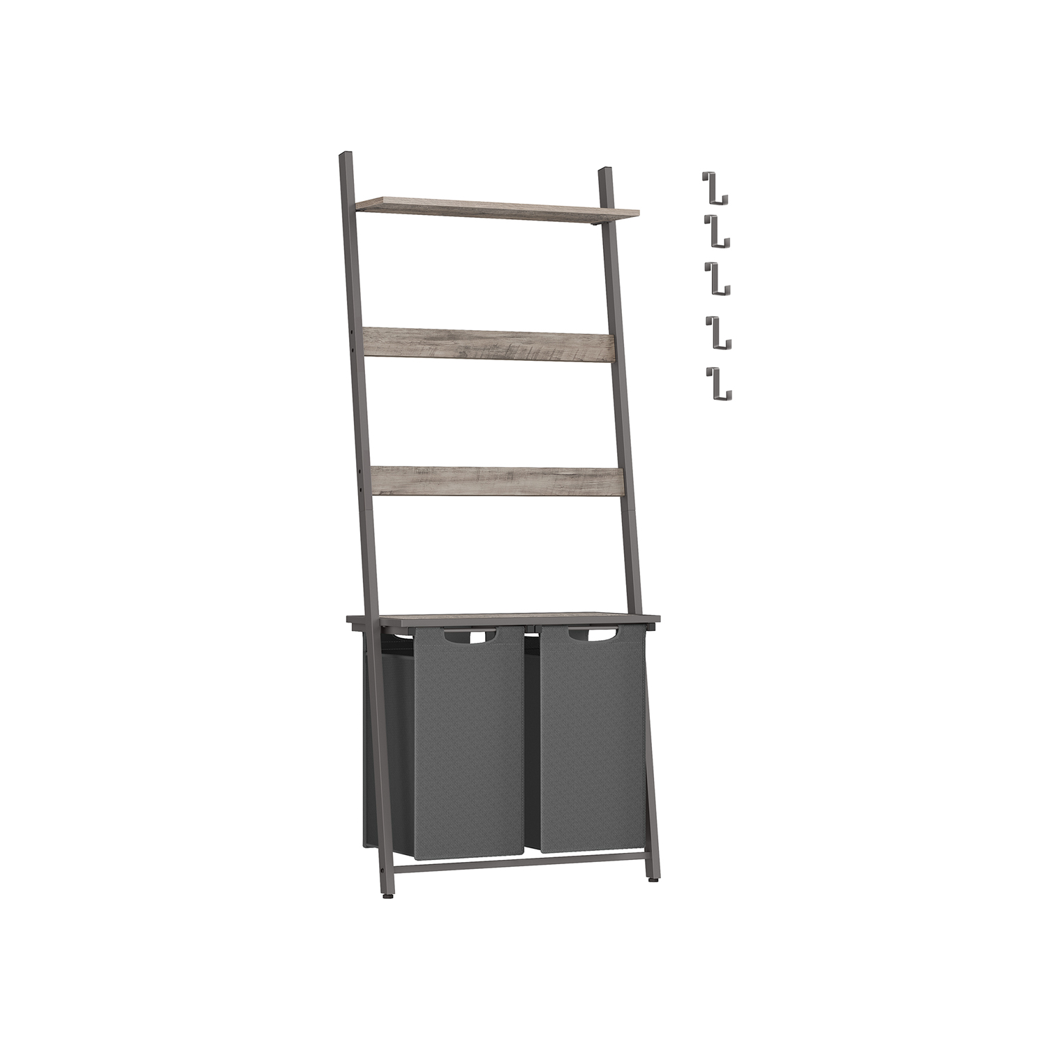Laundry Basket with Blanket Ladder Heather Greige and Slate Grey