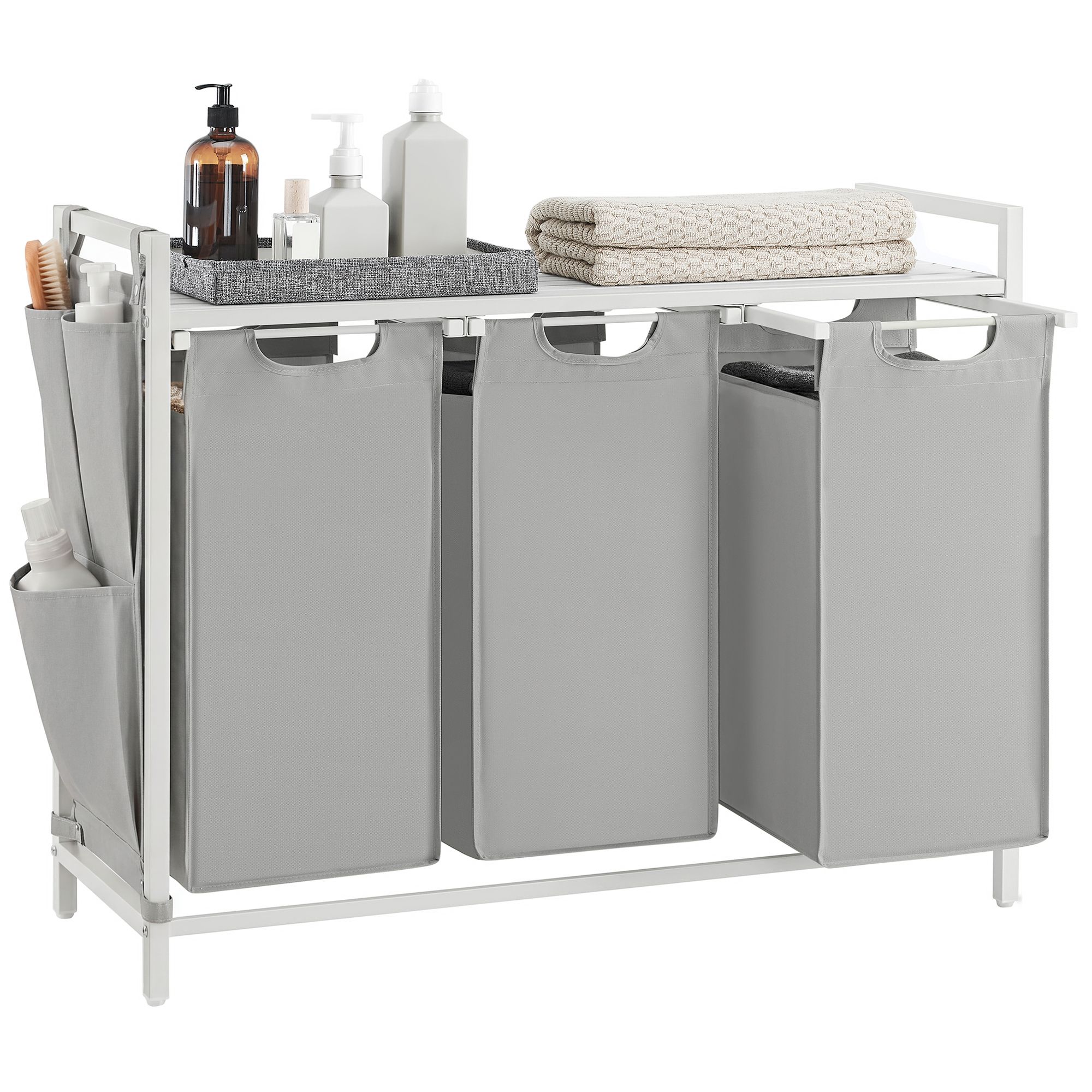 120 l laundry sorter with 3 removable bags grey white