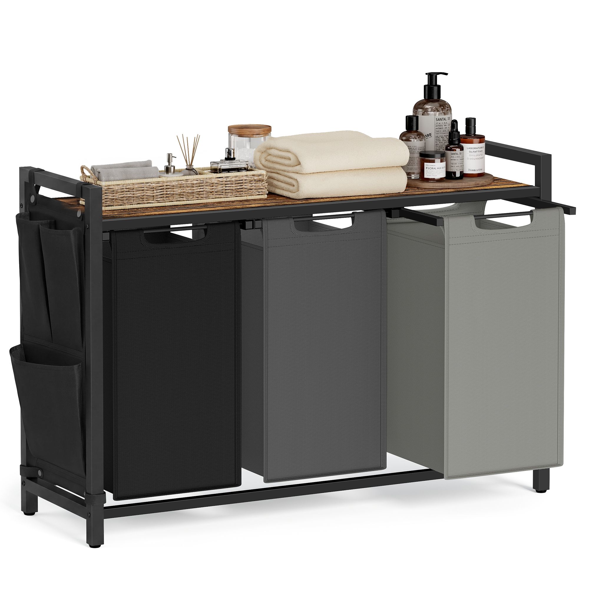 120 l laundry sorter 3 removable bags shelf black brown