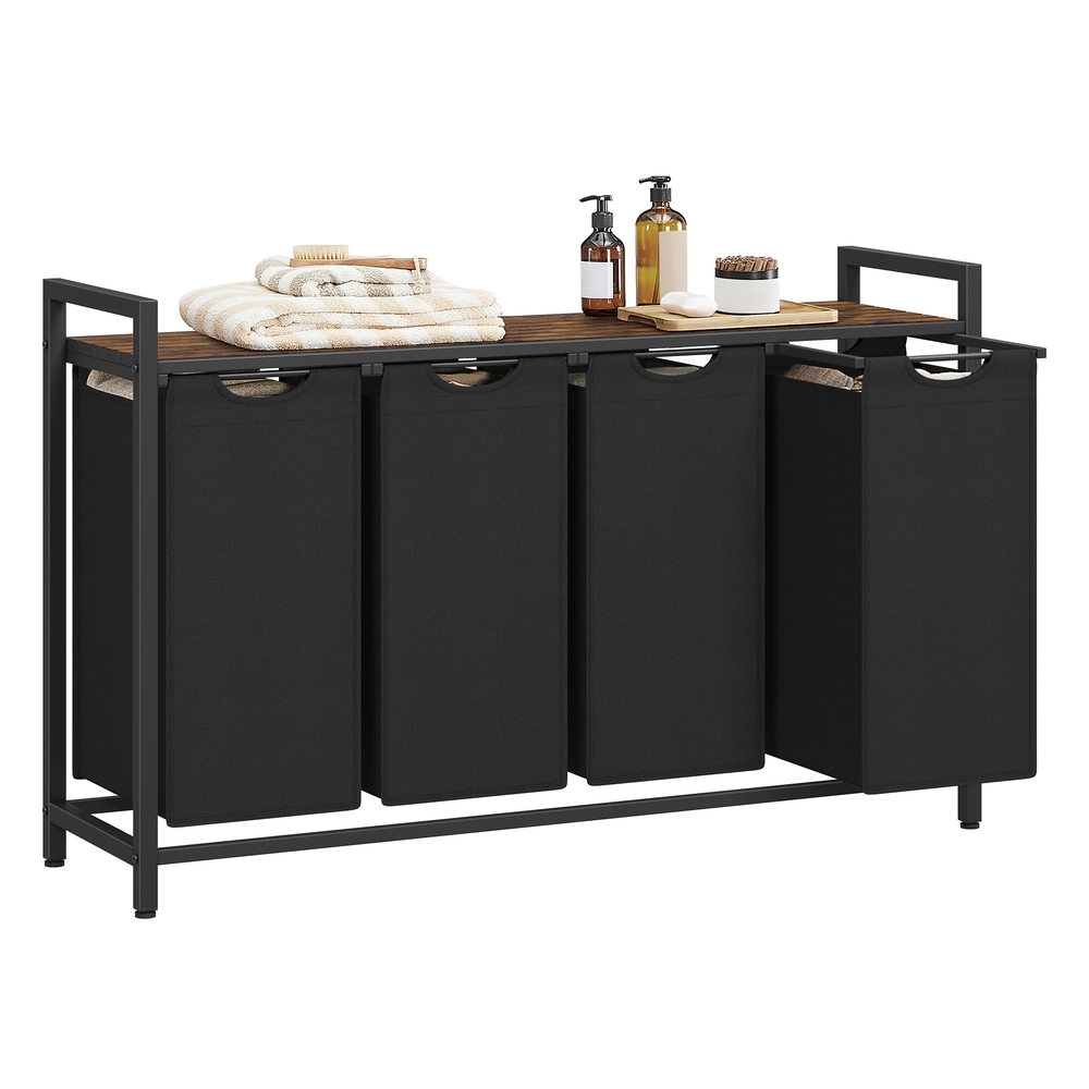 4-Compartment Laundry Basket Rustic Brown and Ink Black