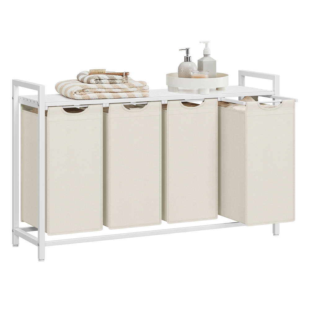 Laundry Basket with 4 Pull-Out Bags 4 x 40L Cream White