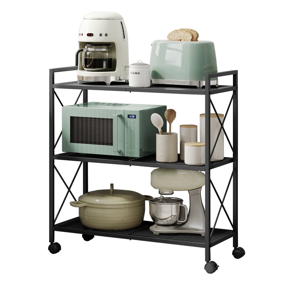 3-Tier Metal Shelving Unit on Wheels 32 x 60 x 85.5 cm Ink Black 3-Tier Metal Shelving Unit on Wheels 32 x 60 x 85.5 cm Ink Black