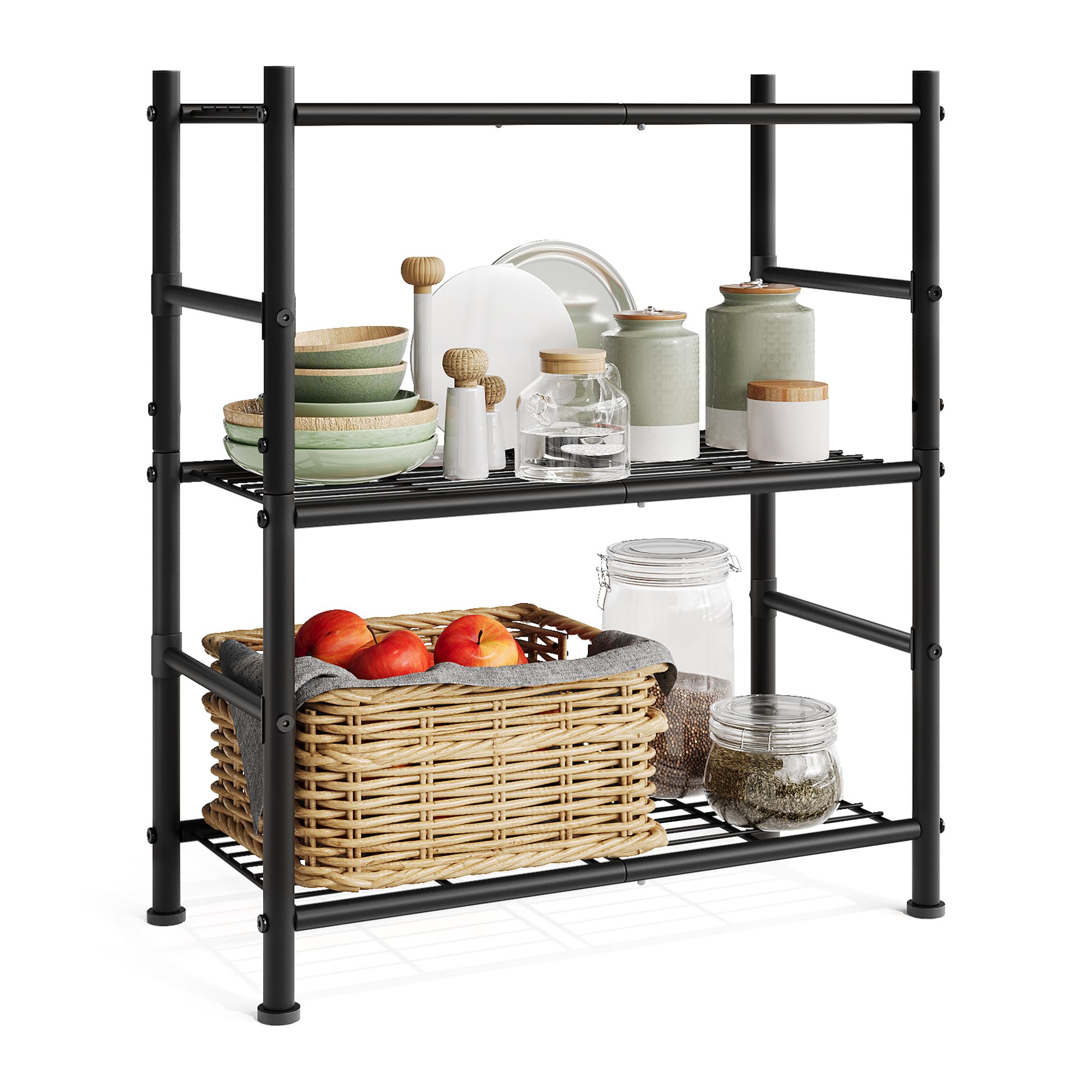 3 tier steel storage rack for kitchen matte black