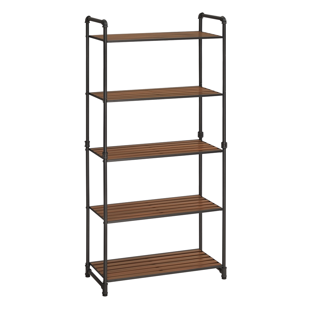 5-Tier Bathroom Storage Shelves Rustic Brown and Ink Black 5-Tier Bathroom Storage Shelves Rustic Brown and Ink Black
