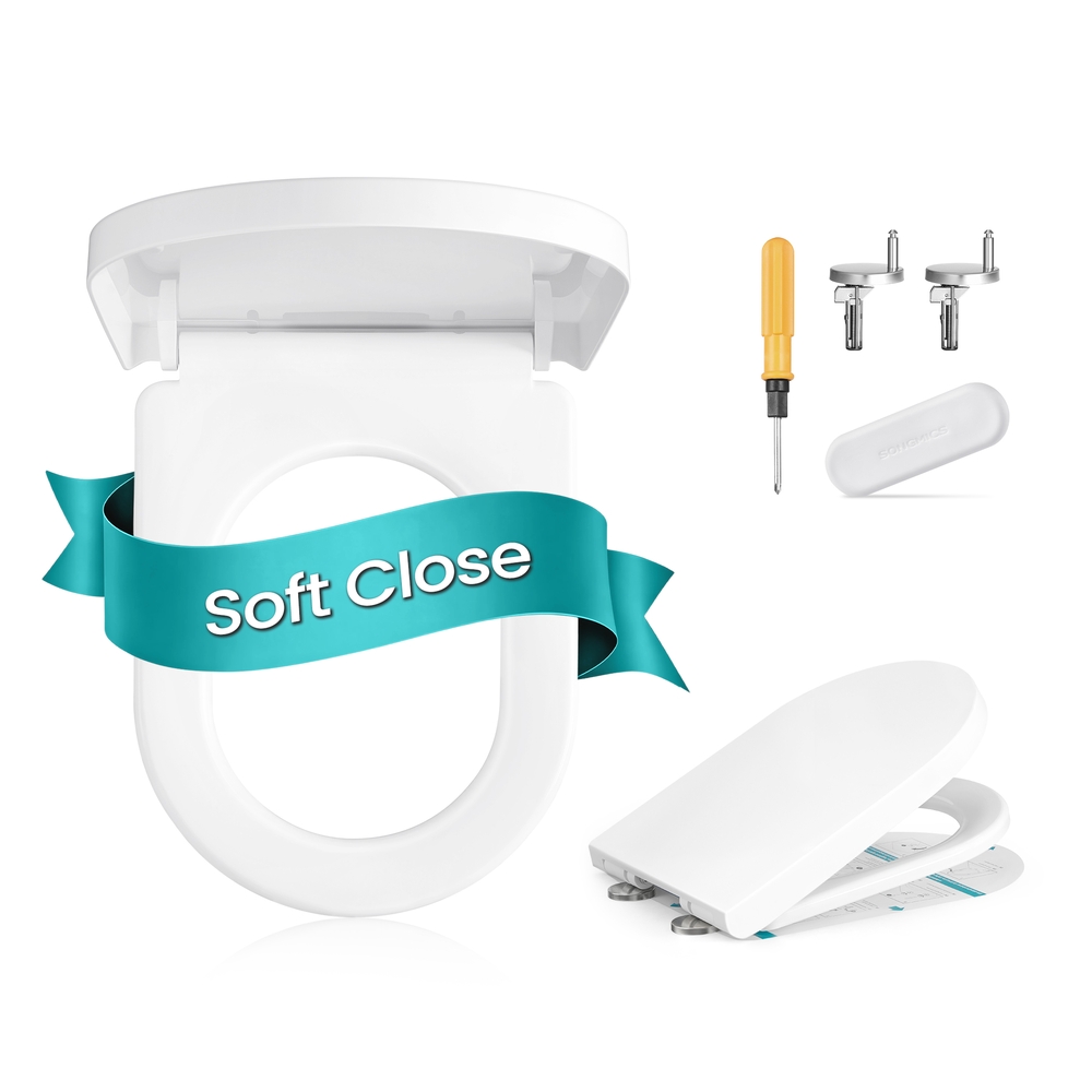 Elongated D-Shaped Soft-Close Toilet Seat, White
