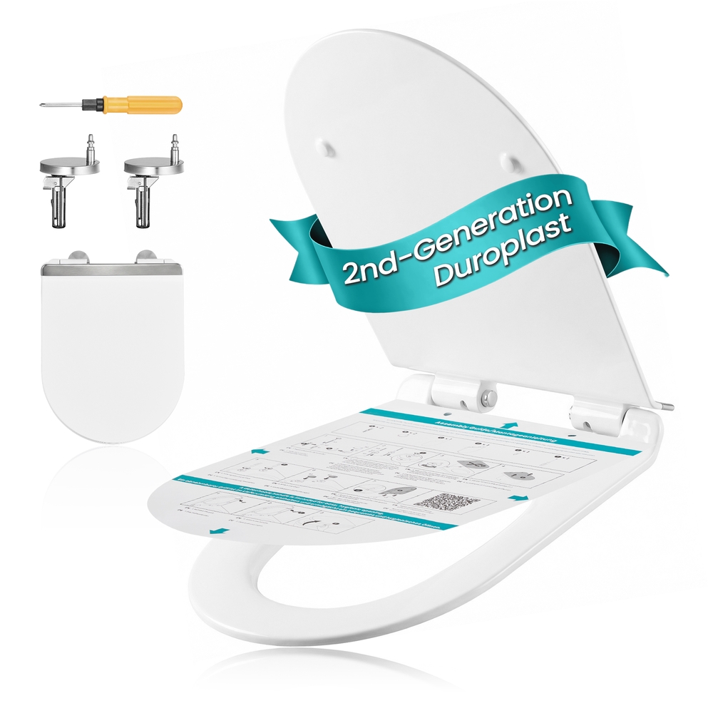Elongated D-Shaped Heavy-Duty Toilet Seat, White