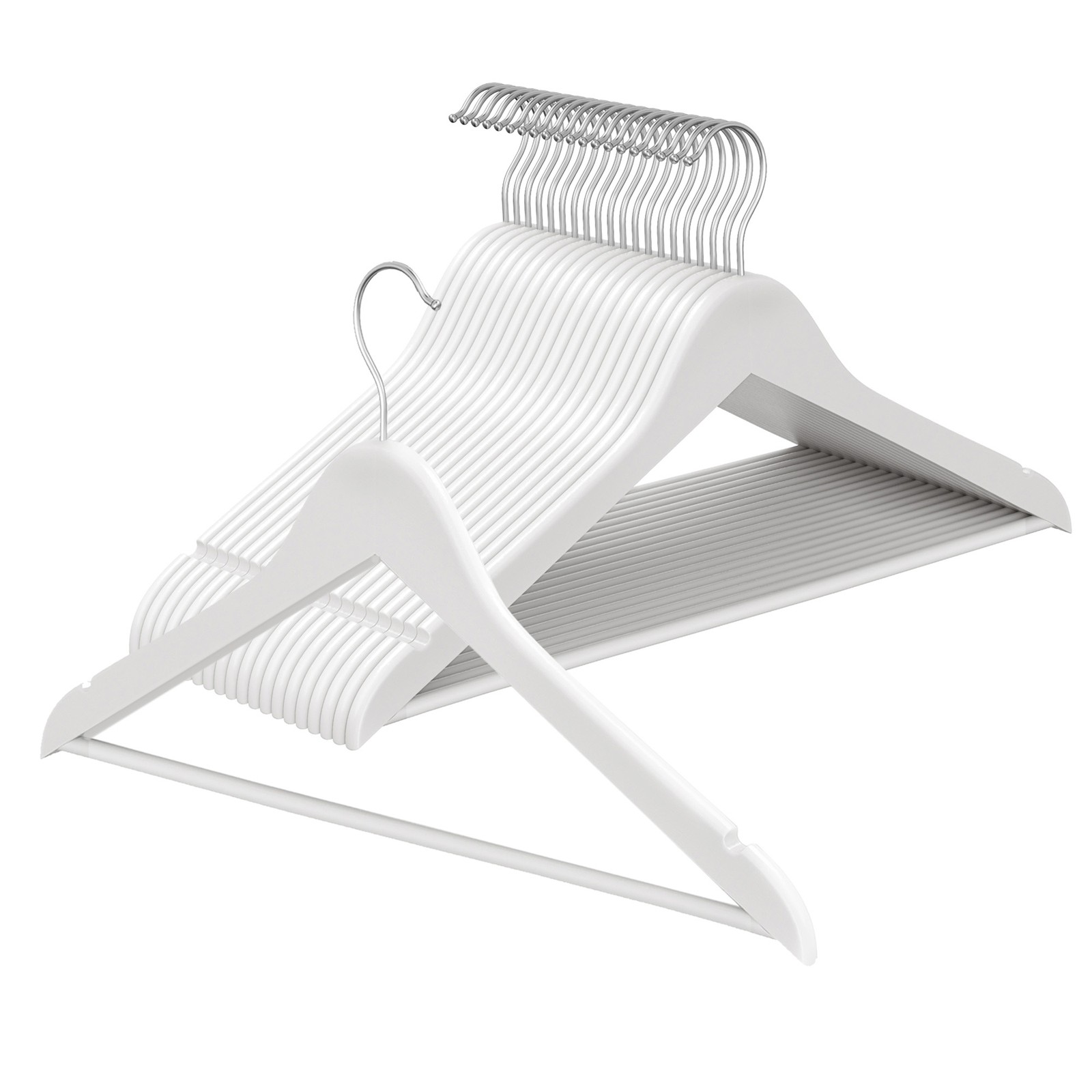 Set of 20 Clothes Hangers, Solid Birch Wood, 360° Swivel Hooks