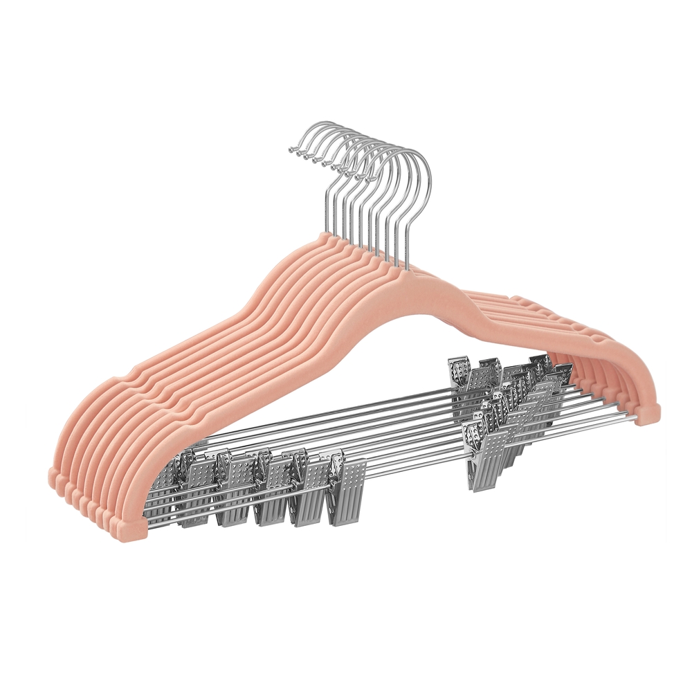 Set of 10 Velvet Hangers with Adjustable Clips Pink