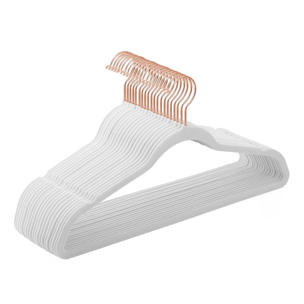 Set of 20 White Velvet Hangers with 360° Swivel Hooks