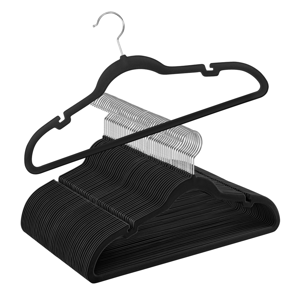 Pack 50 Velvet Hangers for Clothes Black Pack 50 Velvet Hangers for Clothes Black