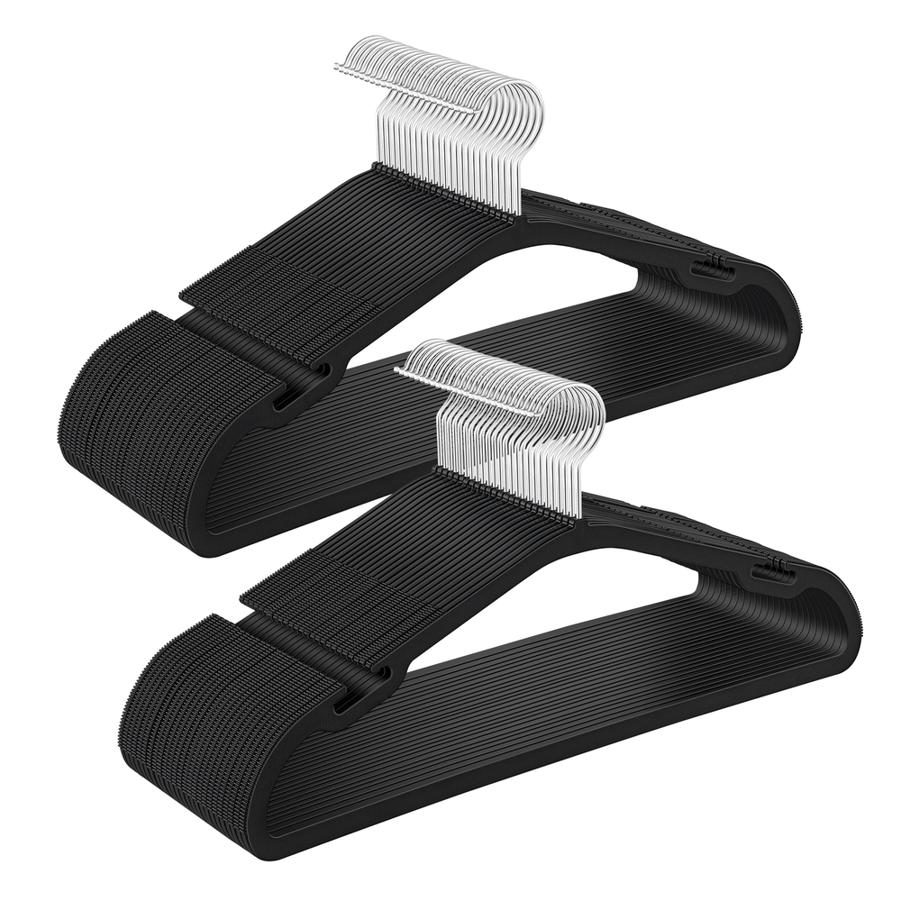 Pack of 50 Plastic Hangers with Shoulder Notches Ink Black