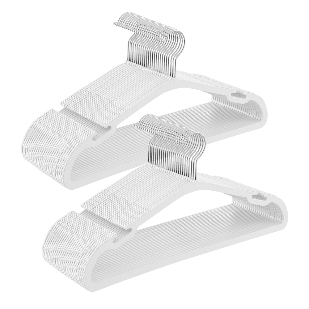 Pack of 50 Plastic Hangers with Shoulder Notches Cloud White