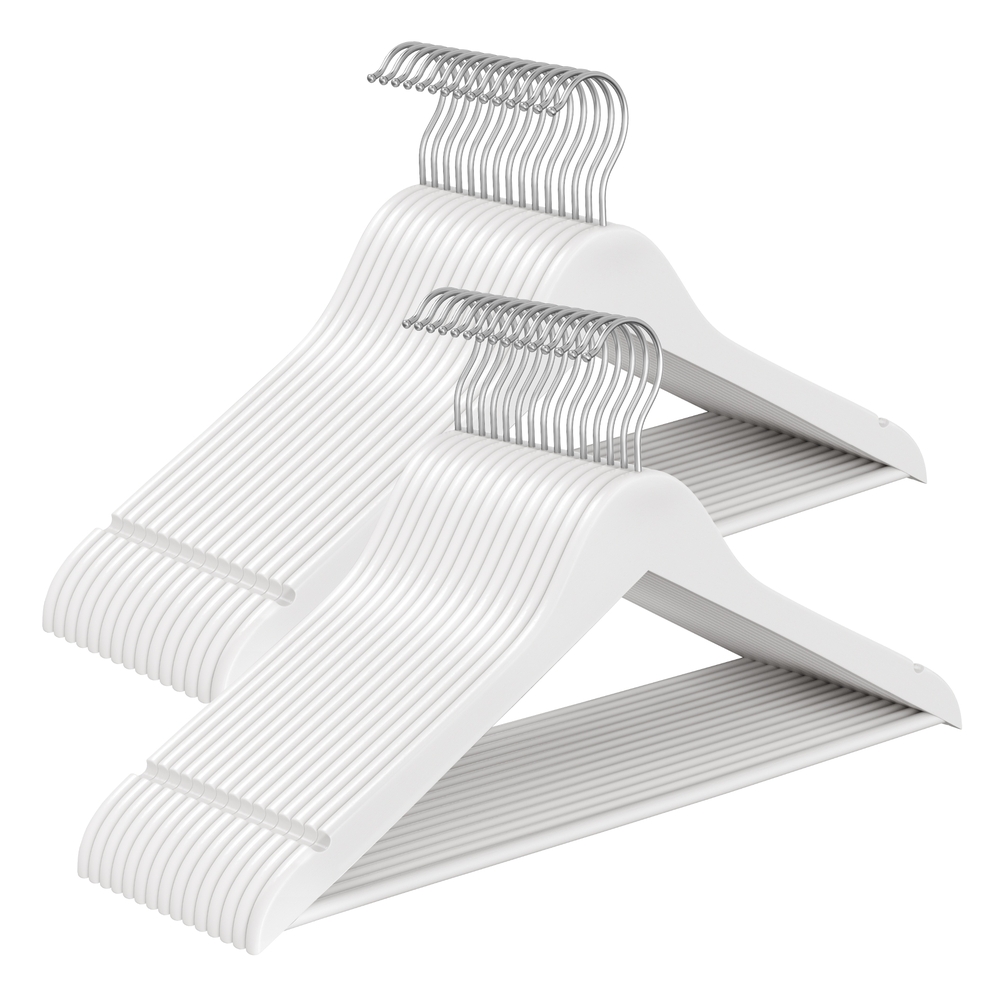 Wooden Hangers Pack of 30 Pants Bar 360° Swivel Hooks Cloud White Wooden Hangers Pack of 30 Pants Bar 360° Swivel Hooks Cloud White