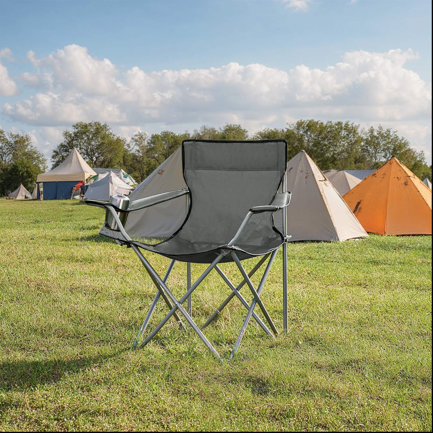 Set of 2 Camping Chairs, Outdoor Folding Chairs with Armrests, 120 kg Capacity