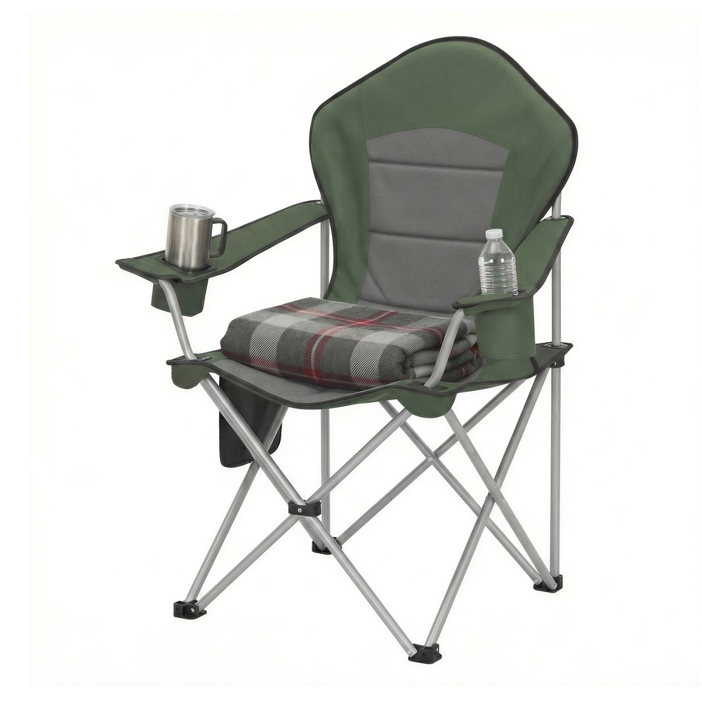 Folding Lawn Chair with High Back and Wide Seat, Portable Camping Chair for Outdoor Picnic