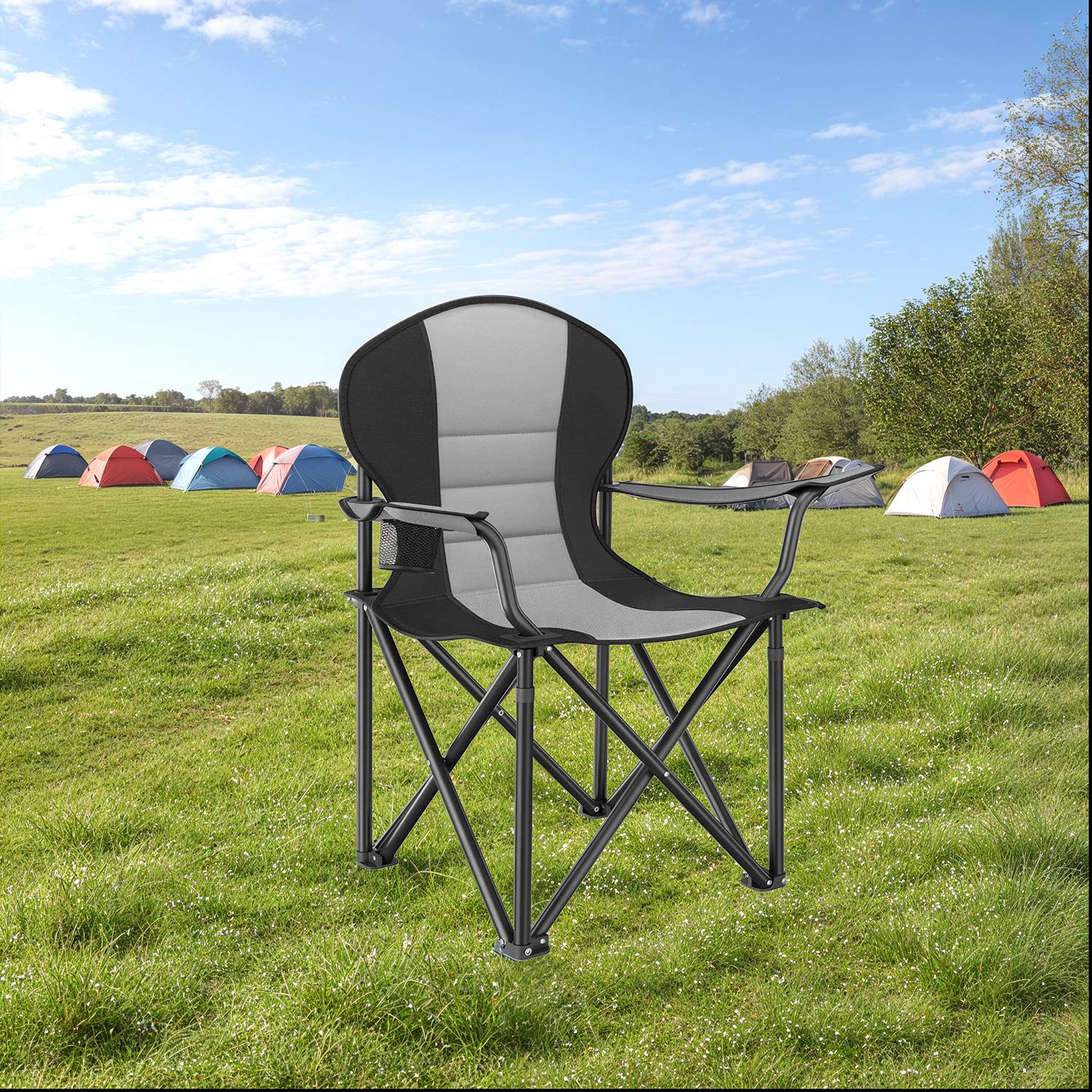 Camping Chair, Folding Outdoor Chair with Padded Seat, Cup Holder