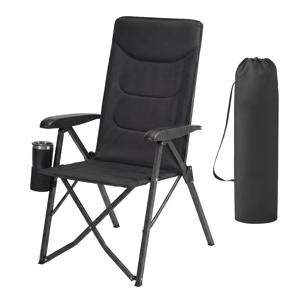 Folding Camping Chair with 95°–150° Reclining High Backrest, Swivel Cup Holder and Carry Bag with Strap