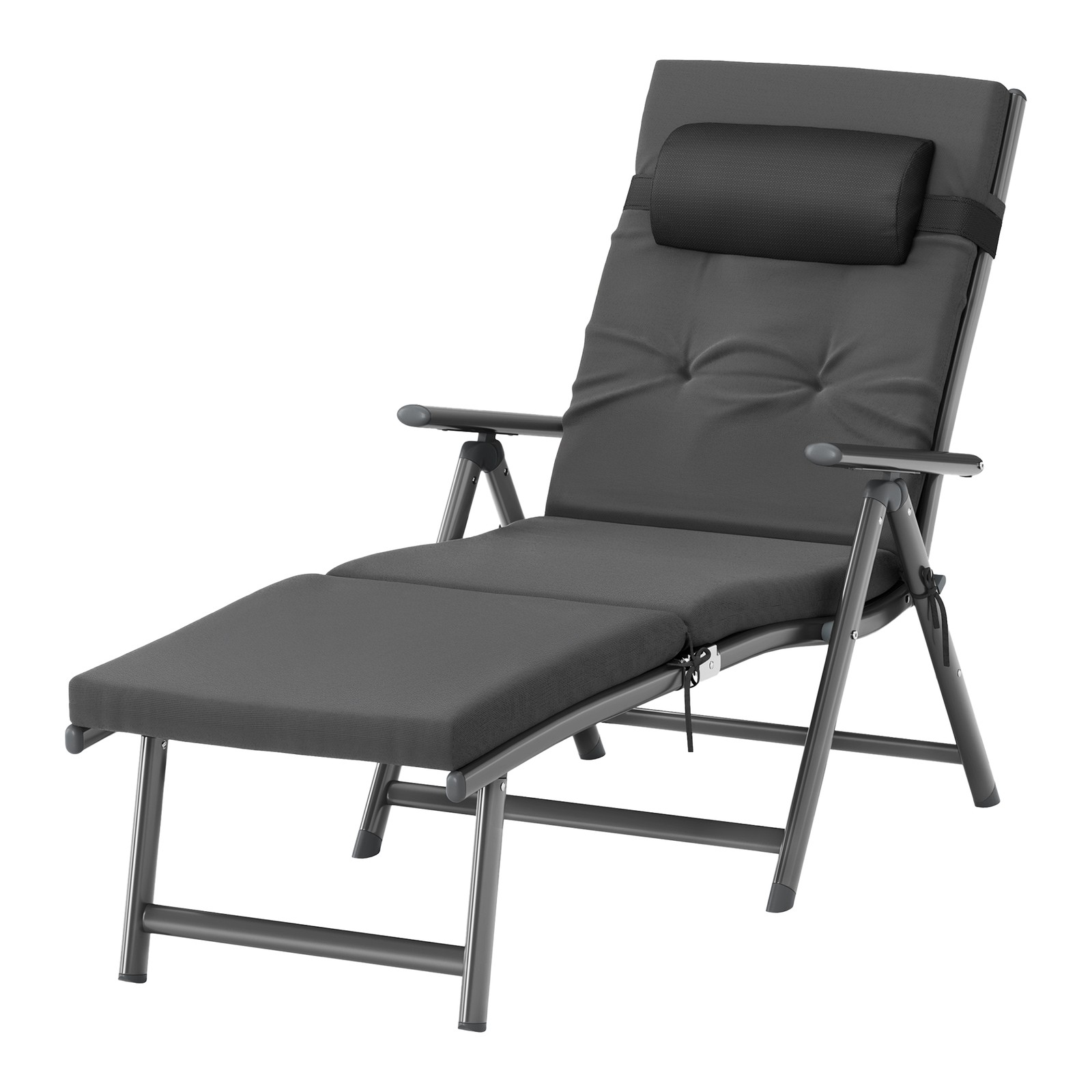 Folding Outdoor Sun Lounger with Adjustable Backrest, Breathable Fabric and Removable Head Pillow