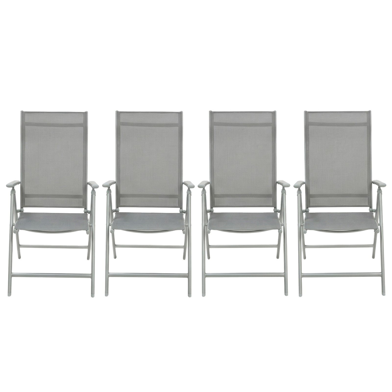 Set of 4 Folding Outdoor Garden Chairs with Metal Frame and 8-Position Reclining Backrest, Grey Set of 4 Folding Outdoor Garden Chairs with Metal Frame and 8-Position Reclining Backrest, Grey