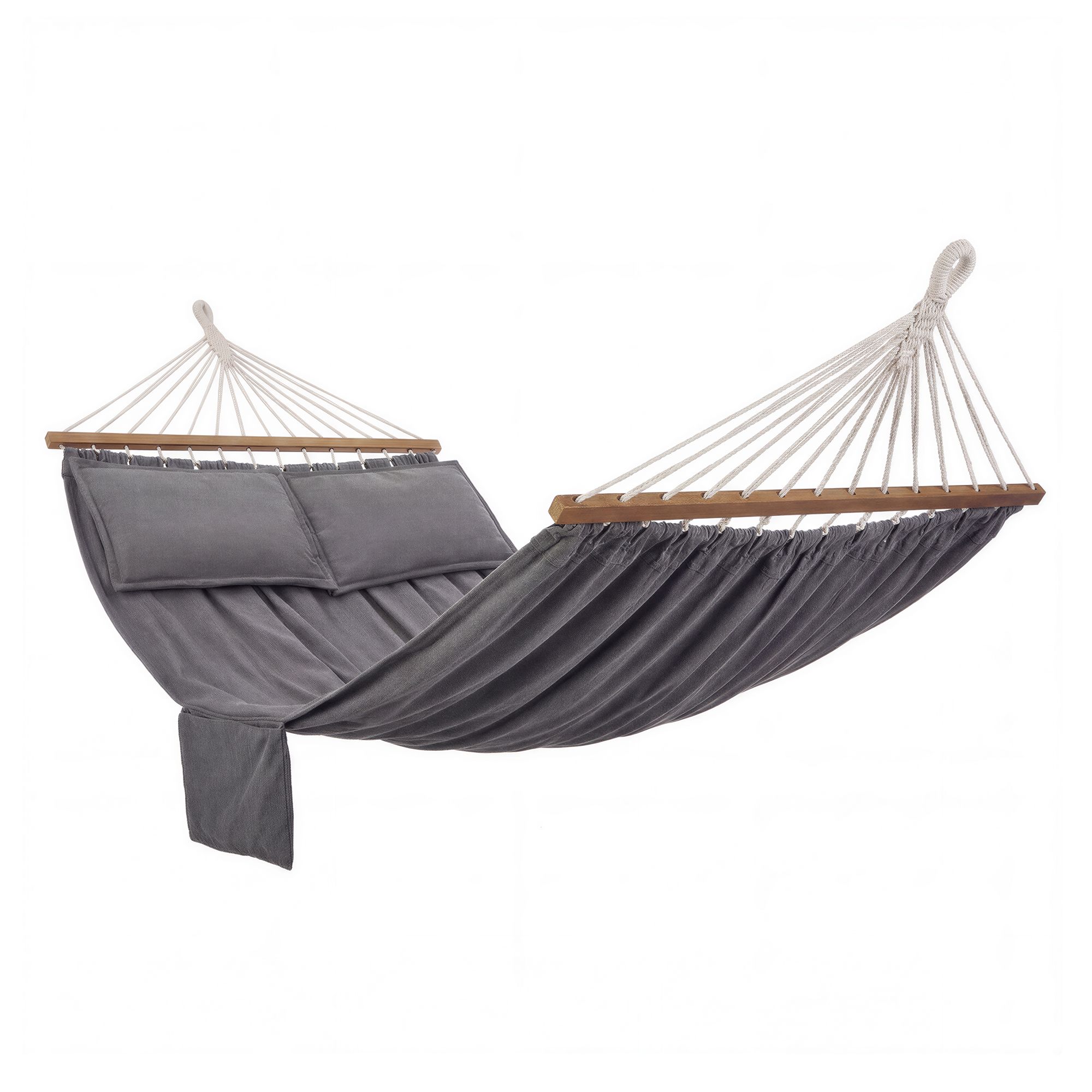 Hammock, Outdoor Swing Bed with 2 Pillows, Wooden Bars