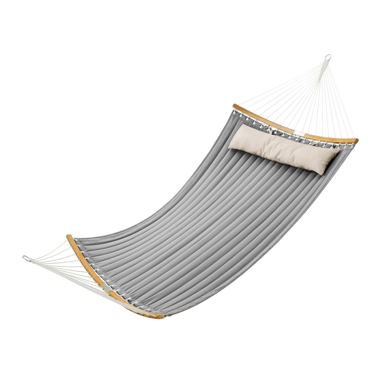 Quilted Hammock with Curved Bamboo Spreaders, Pillow