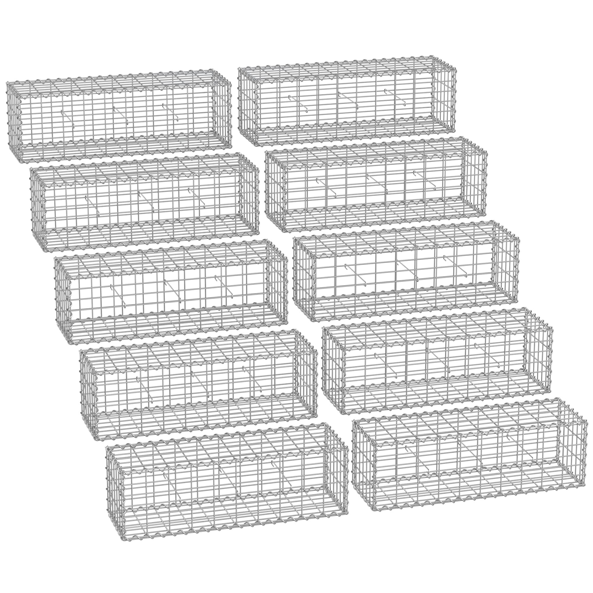 Metal Gabion Cages with 100 x 30 x 30 cm Mesh for Stones, set of 10