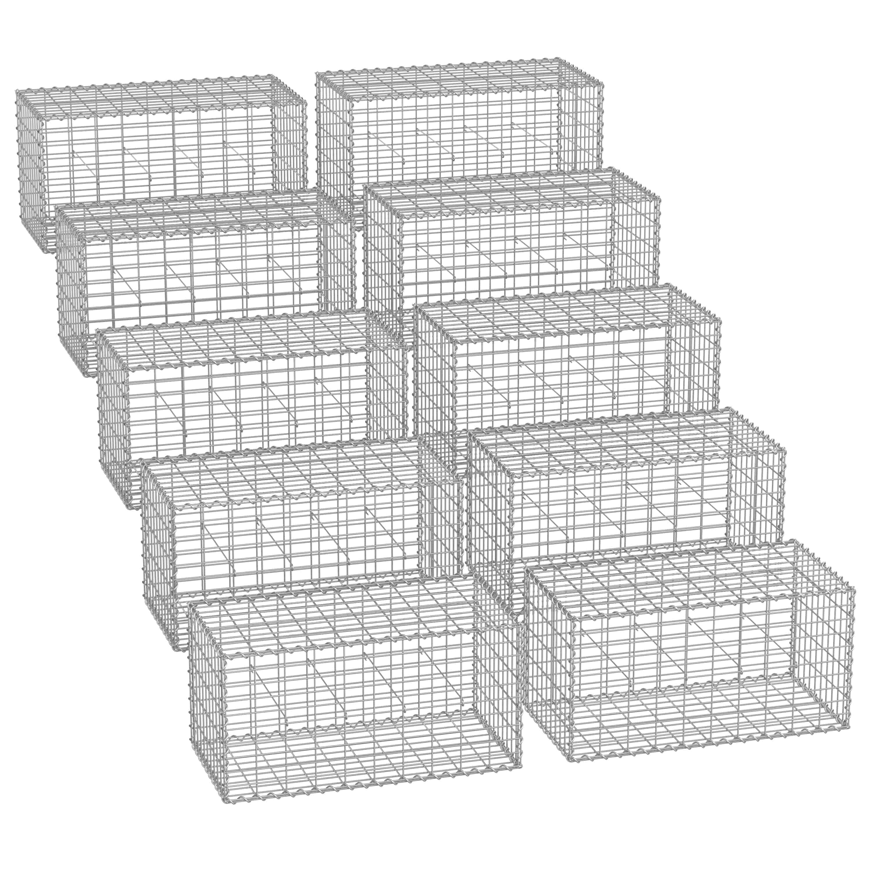 Gabions, Metal Gabion Cage Basket with 100 x 50 x 50 cm Mesh for Stones, set of 10