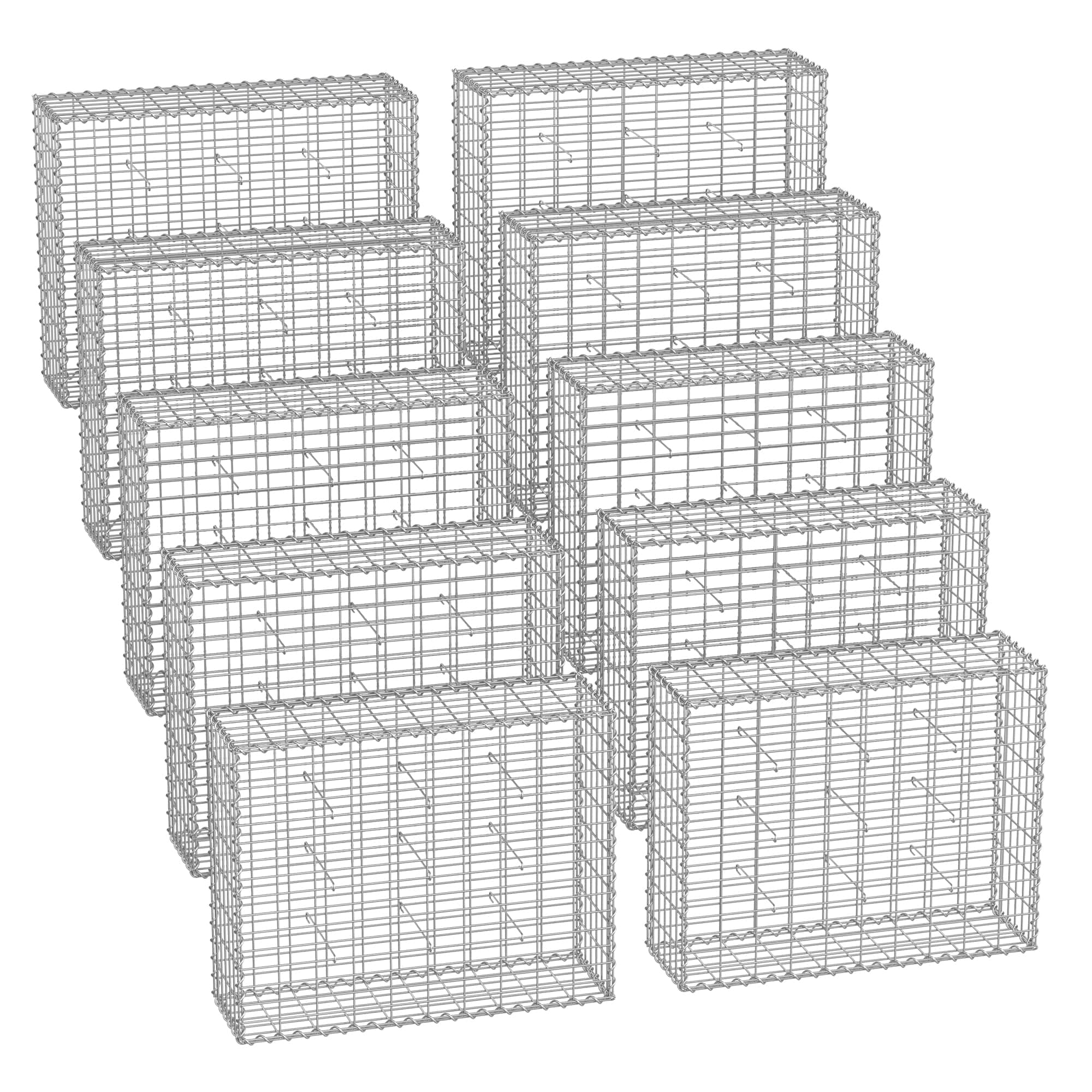 Gabions, Metal Gabion Cage Basket with 5 x 10 cm Mesh for Stones, 100 x 80 x 30 cm, set of 10