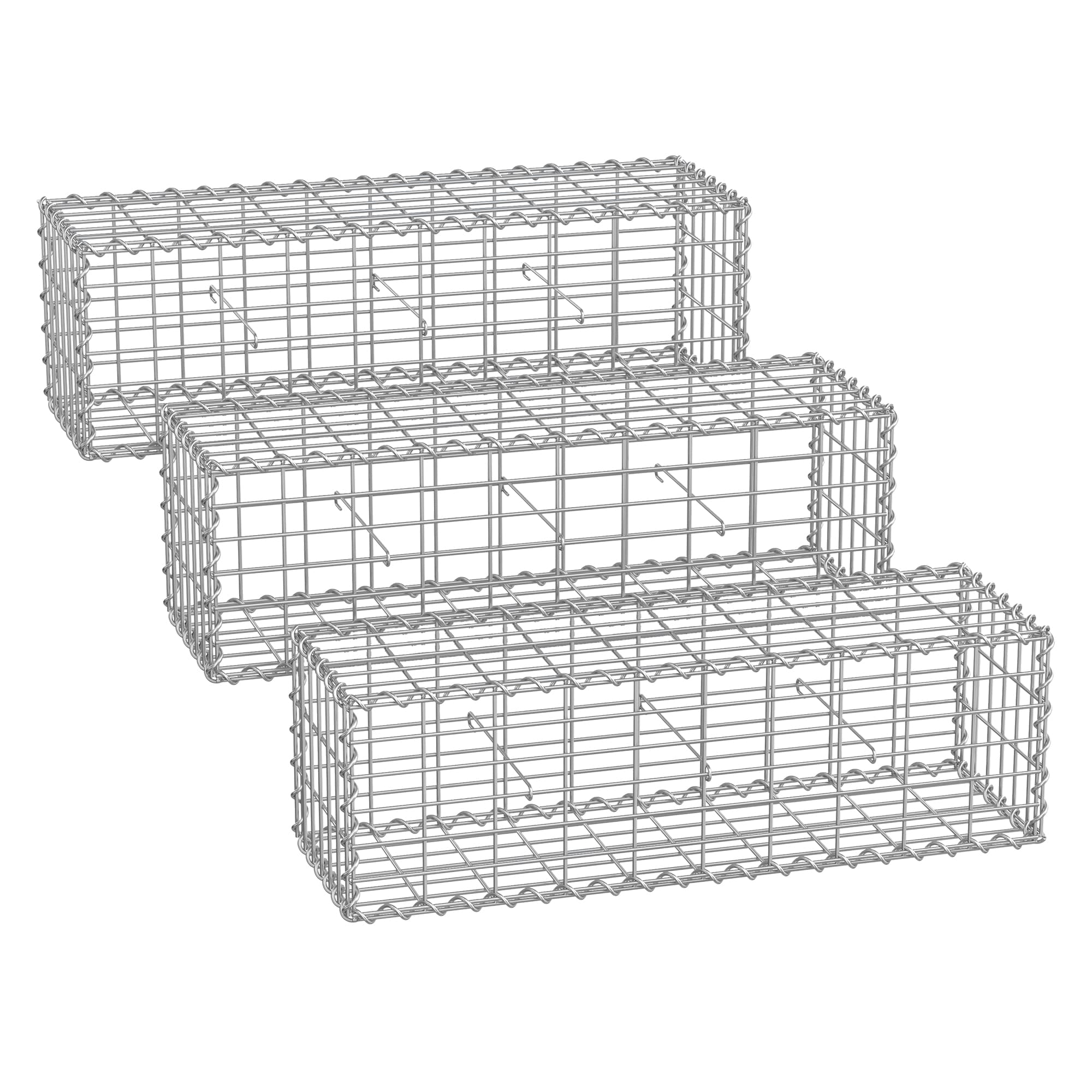 Metal Gabion Cages with 100 x 30 x 30 cm Mesh for Stones, set of 3