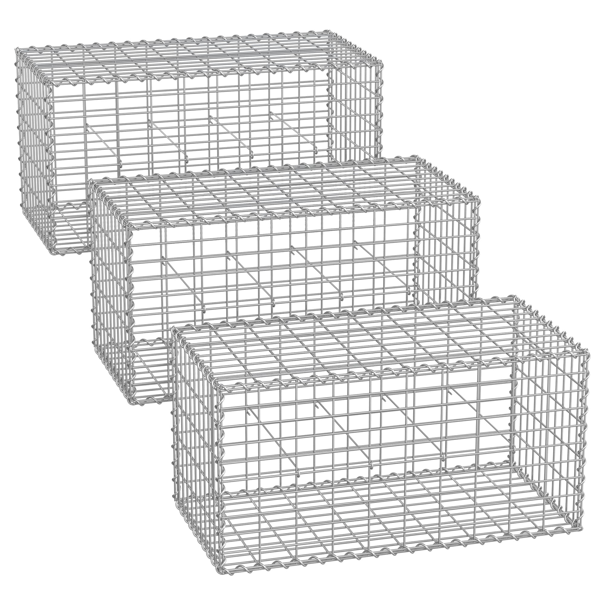 Gabions, Metal Gabion Cage Basket with 100 x 50 x 50 cm Mesh for Stones, set of 3