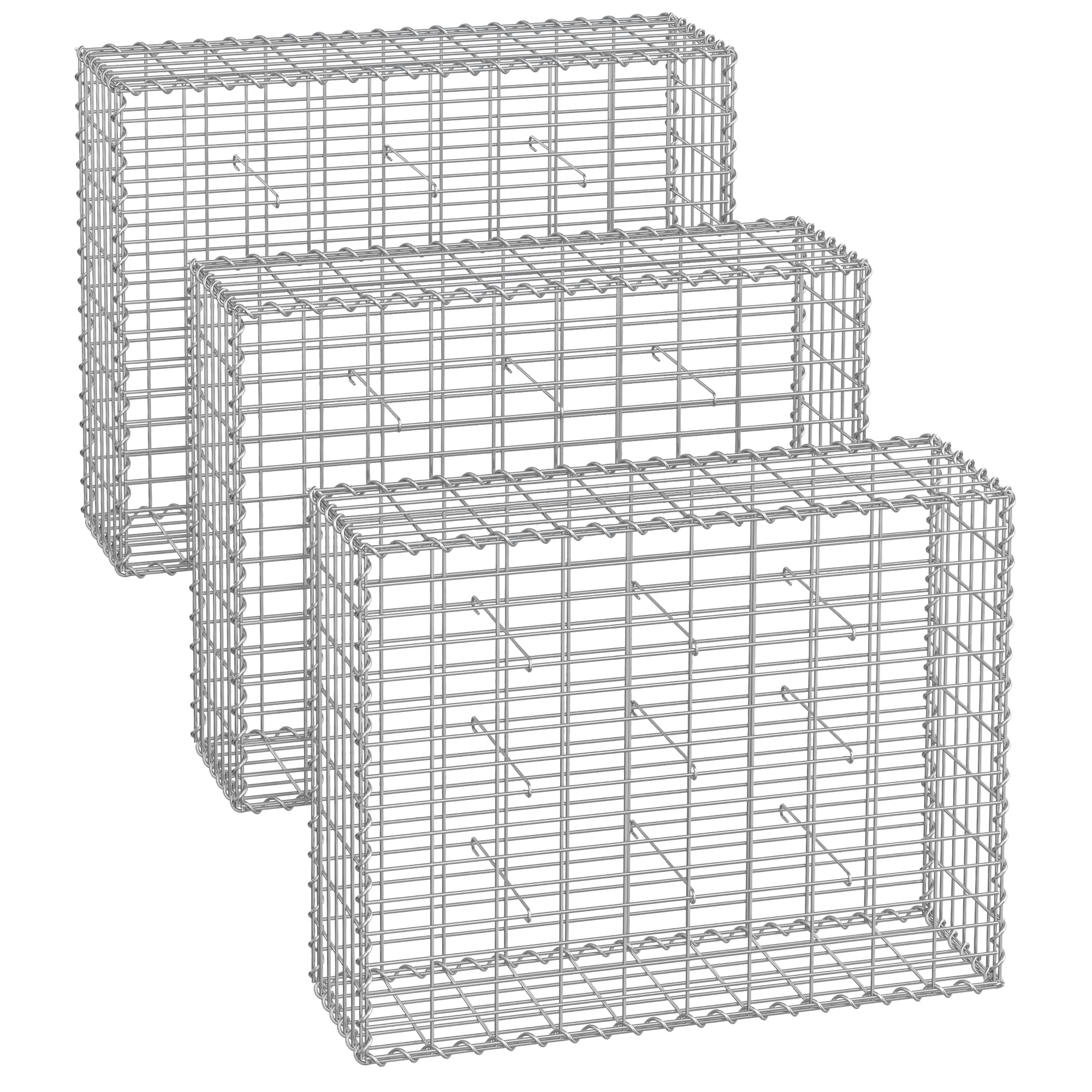 Gabions, Metal Gabion Cage Basket with 5 x 10 cm Mesh for Stones, 100 x 80 x 30 cm, set of 3