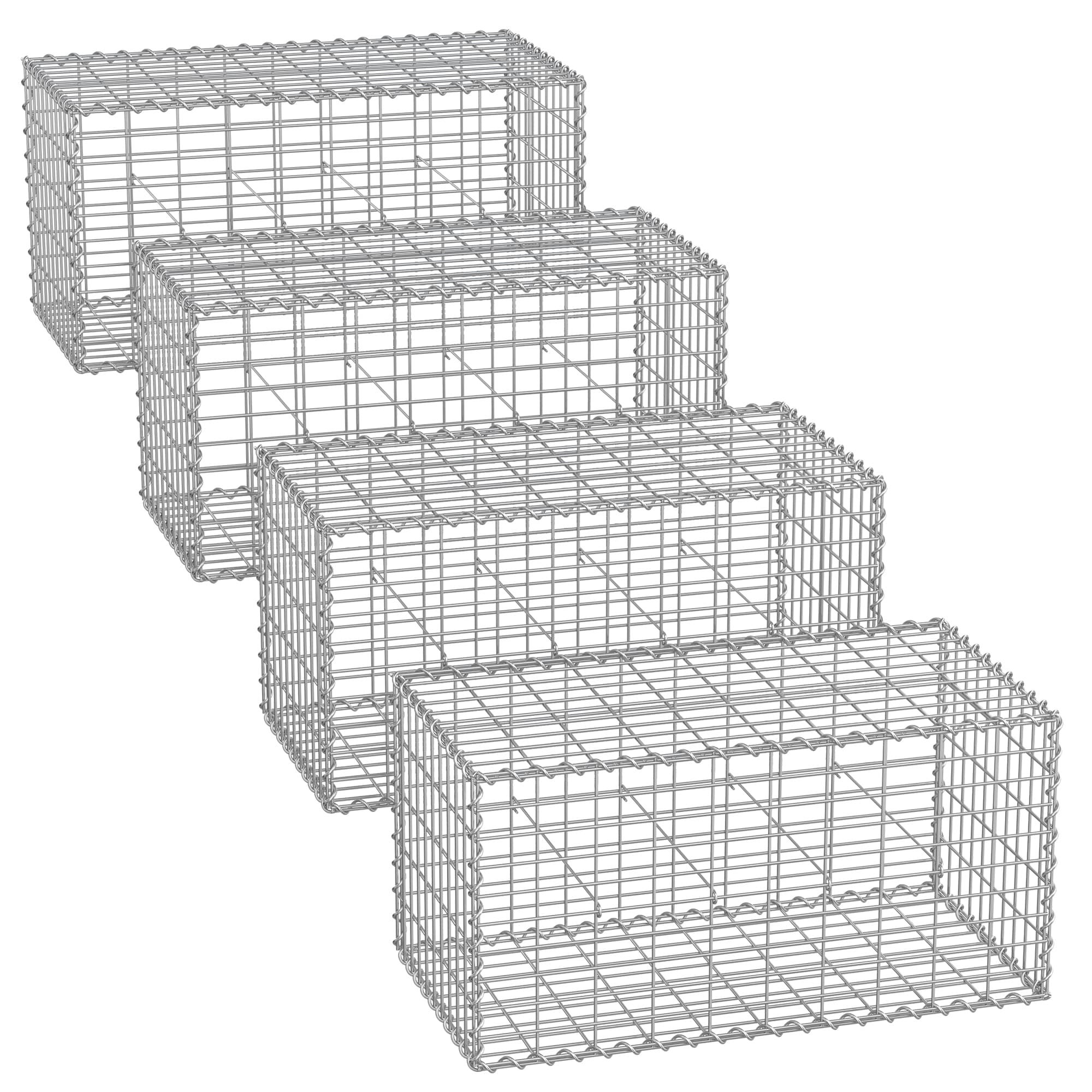 Gabions, Metal Gabion Cage Basket with 100 x 50 x 50 cm Mesh for Stones, set of 4