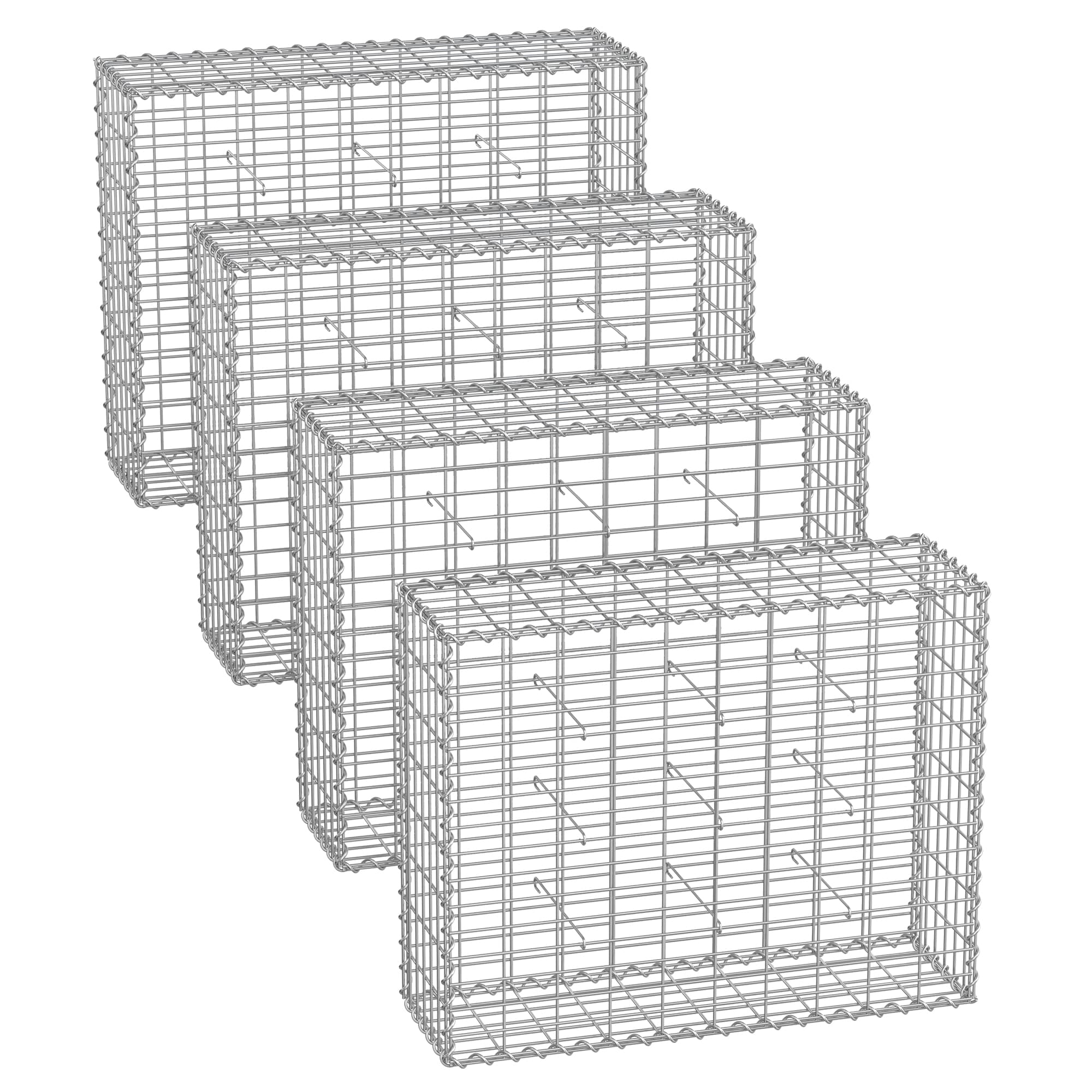 Gabions, Metal Gabion Cage Basket with 5 x 10 cm Mesh for Stones, 100 x 80 x 30 cm, set of 4