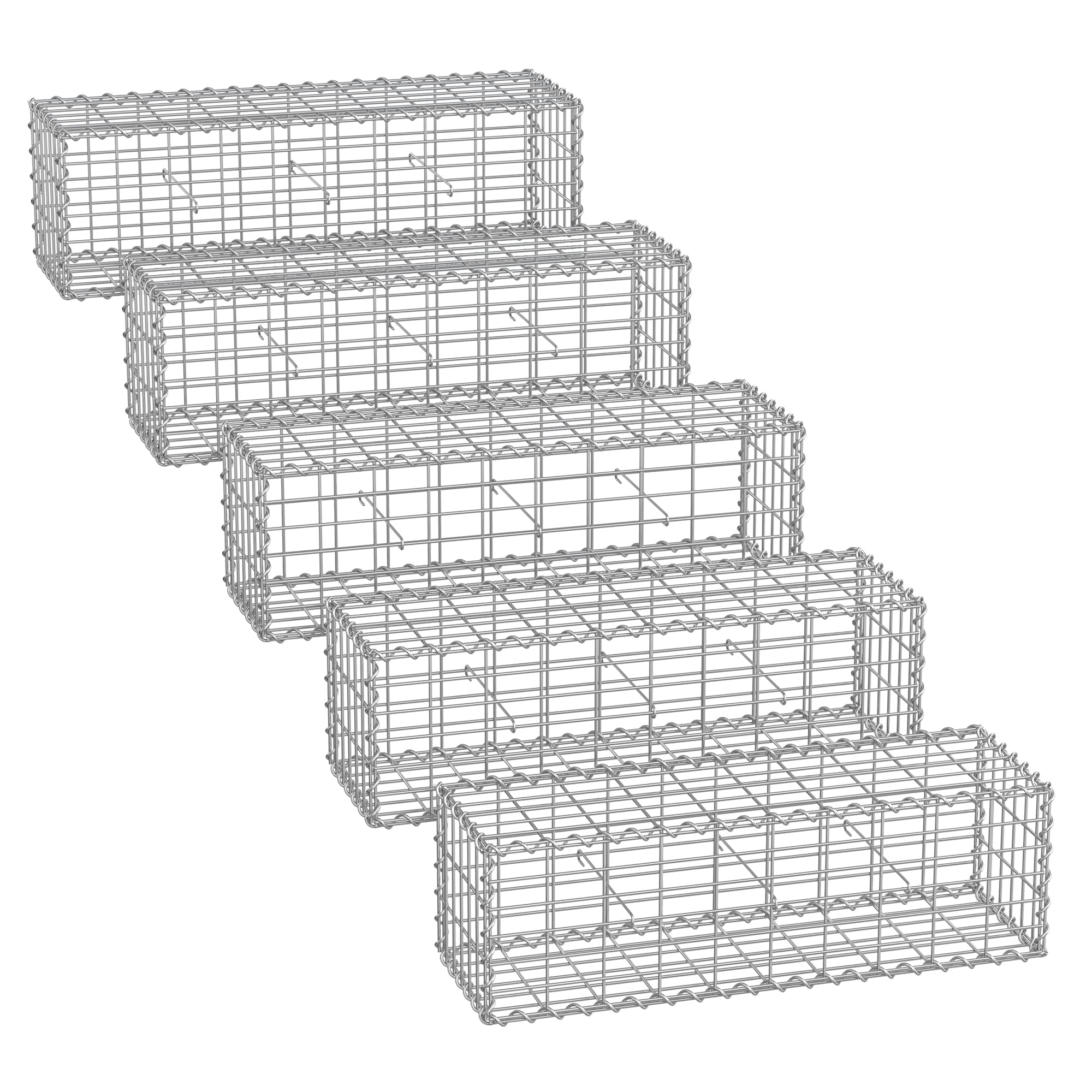Metal Gabion Cages with 100 x 30 x 30 cm Mesh for Stones, set of 5
