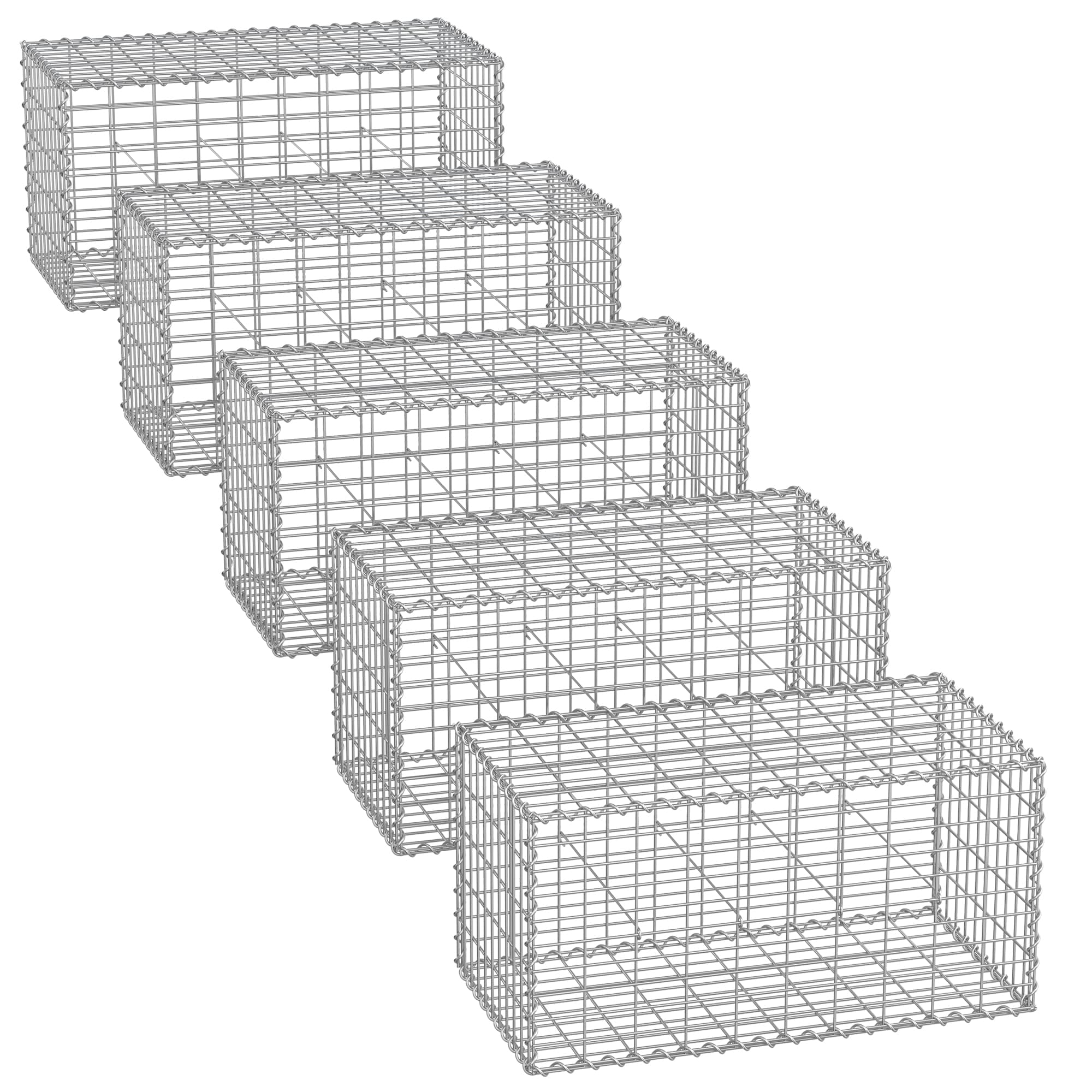 Gabions, Metal Gabion Cage Basket with 100 x 50 x 50 cm Mesh for Stones, set of 5