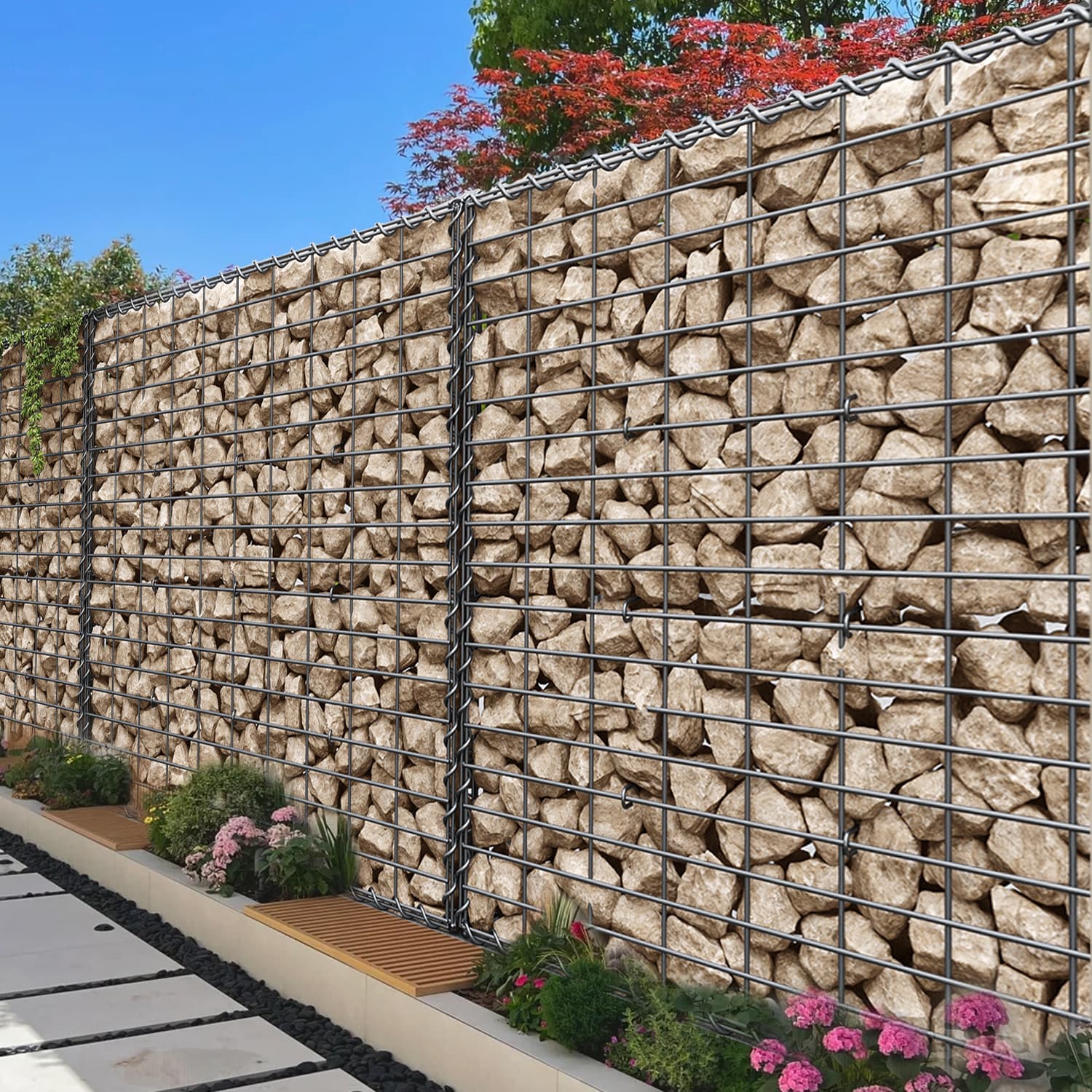 Gabions, Metal Gabion Cage Basket with 100 x 95 x 30 cm Mesh for Stones, set of 5