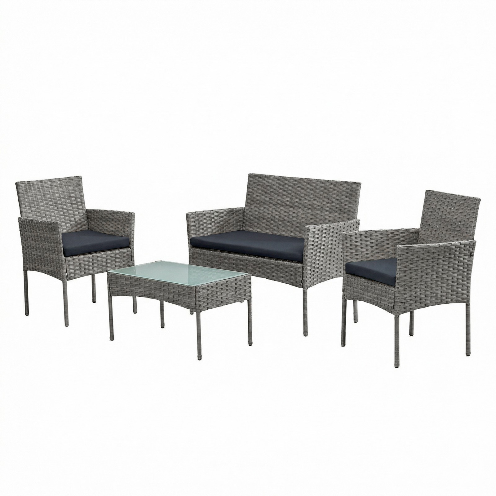 Patio Conversation Set, 4-Piece Rattan Lounge Furniture with Table and Chairs