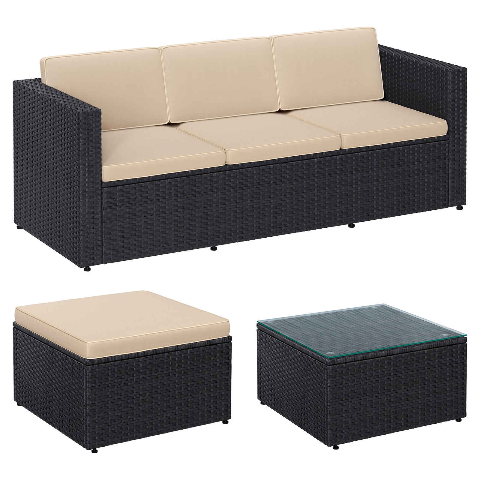 Garden Furniture Set, Patio Conversation Set, Outdoor Sofa and Glass Table